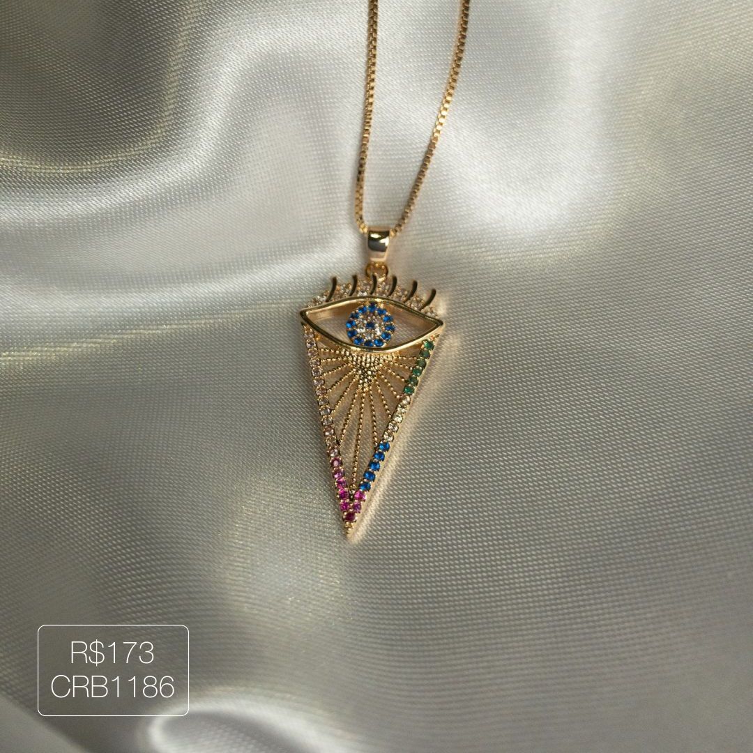 Colar Olho Grego Triangular Rainbow 50Cm